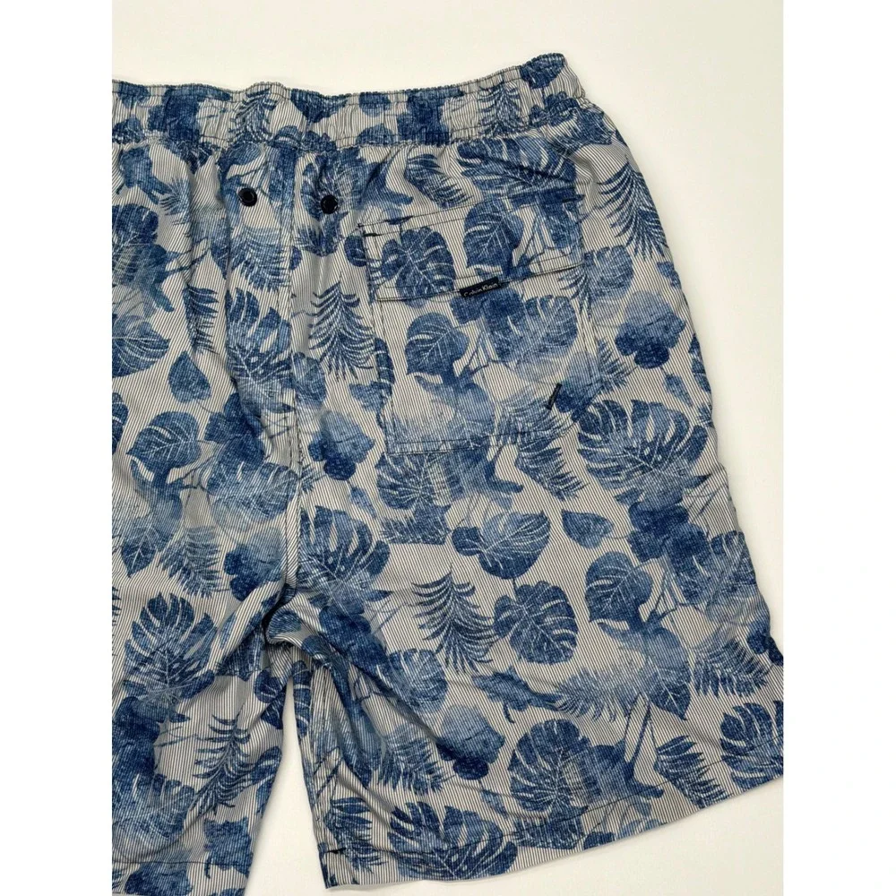 Calvin Klein Mens Blue‎ Tropical Leaf Pinstripe Swim Trunks Size Small RN54163